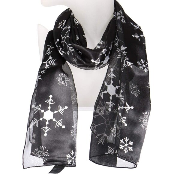 Women Black Warm Long Unisex Fall Winter Lightweight Soft Sheer Christmas Scarf - Picture 4 of 5
